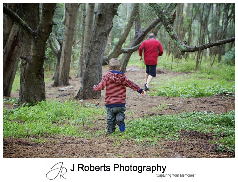 Family Portrait Photography Sydney Narrabeen Lakes Splashing in Puddles